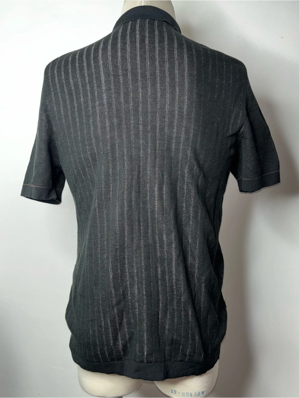 Banana Republic Retro Sweater Polo Mens M Button Black Striped Camp Collar